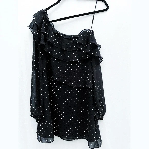 (New with Tags) Intermix Juliette One Shoulder Ruffle Front Mini Dress, Medium - Picture 8 of 12